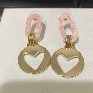 Gold and Pink Heart-Shaped Earrings Dangle Post Minimalist Design